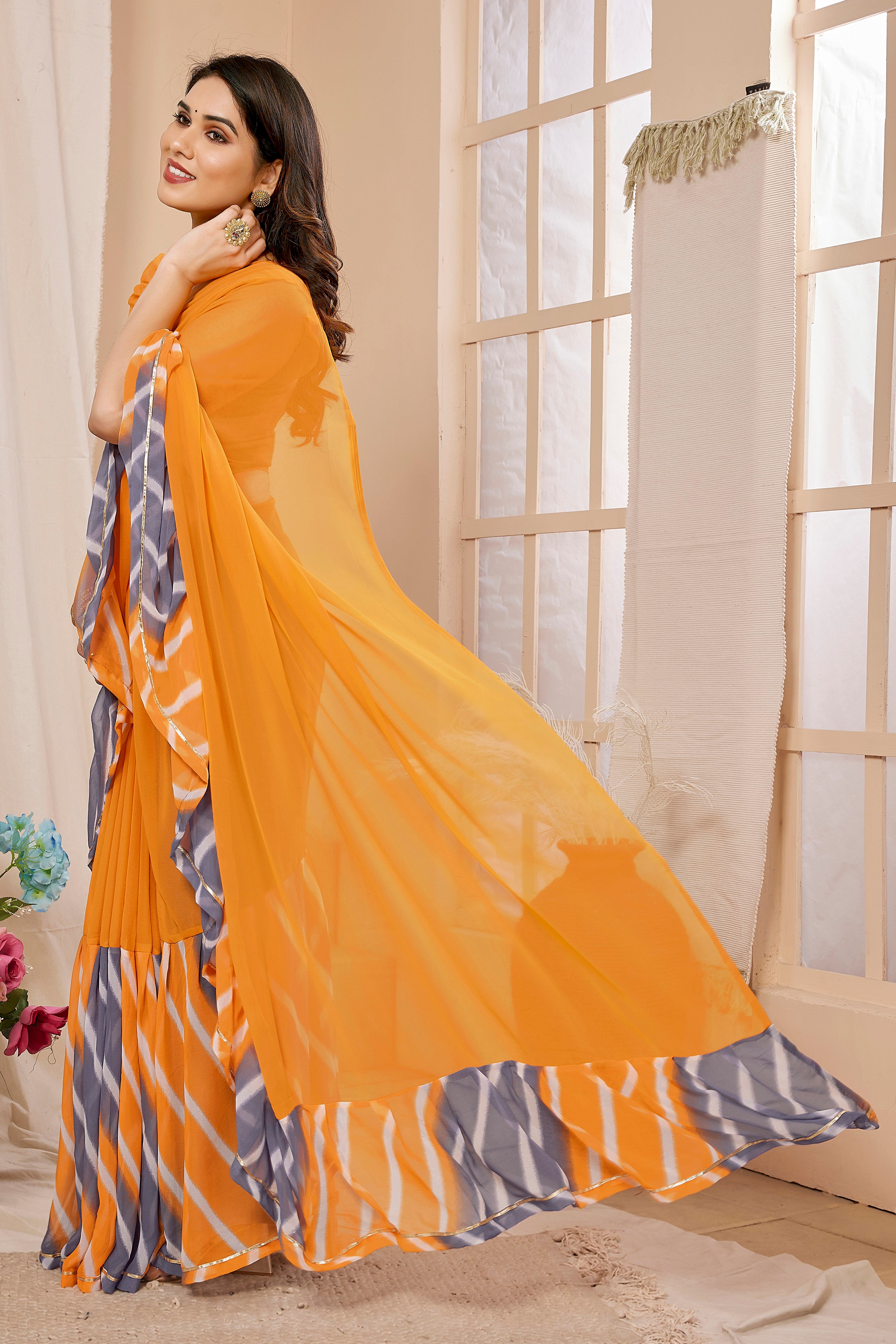 Sunshine Yellow Georgette Ruffal Saree | Elegant Draping Excellence