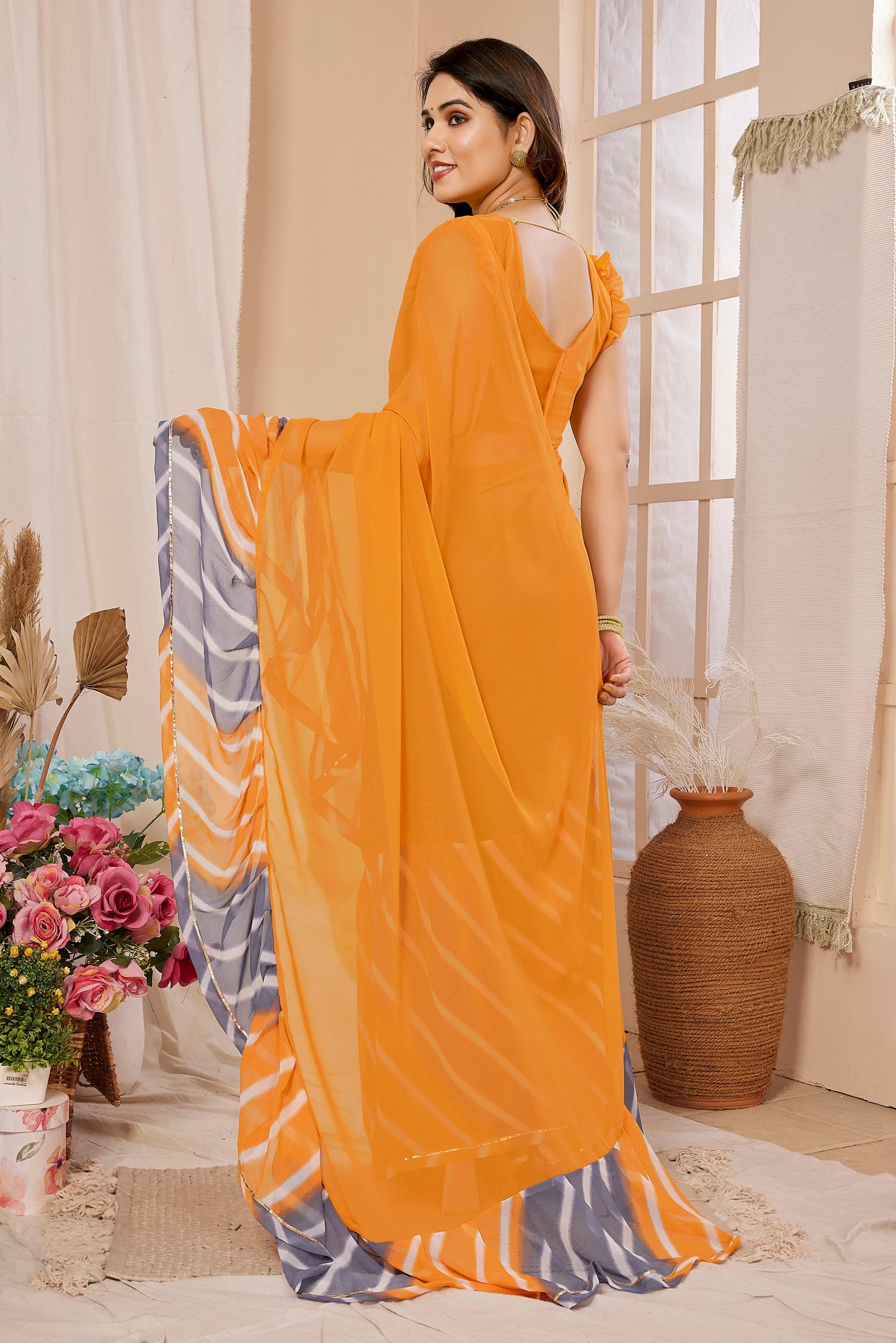 Sunshine Yellow Georgette Ruffal Saree | Elegant Draping Excellence