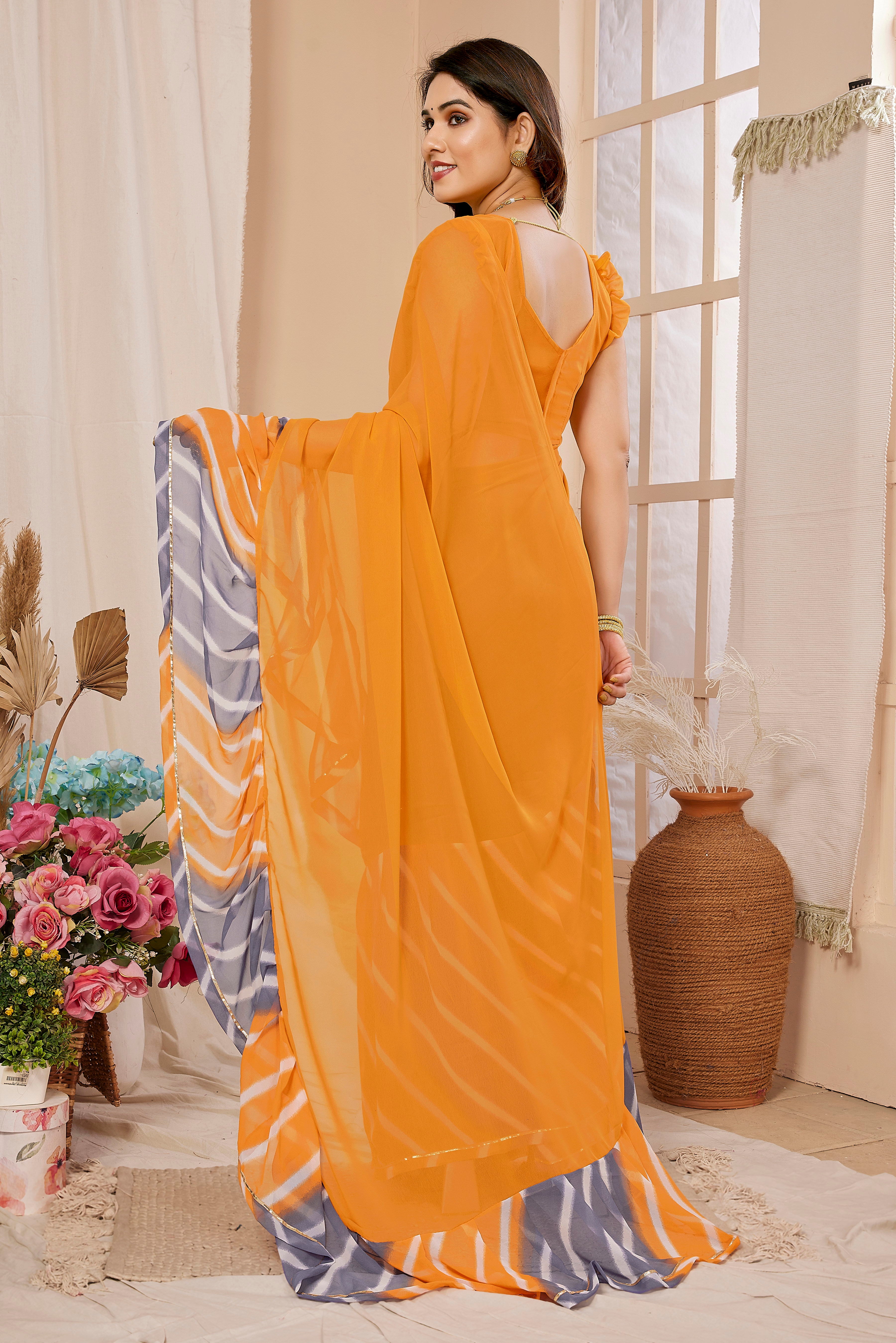 Sunshine Yellow Georgette Ruffal Saree | Elegant Draping Excellence