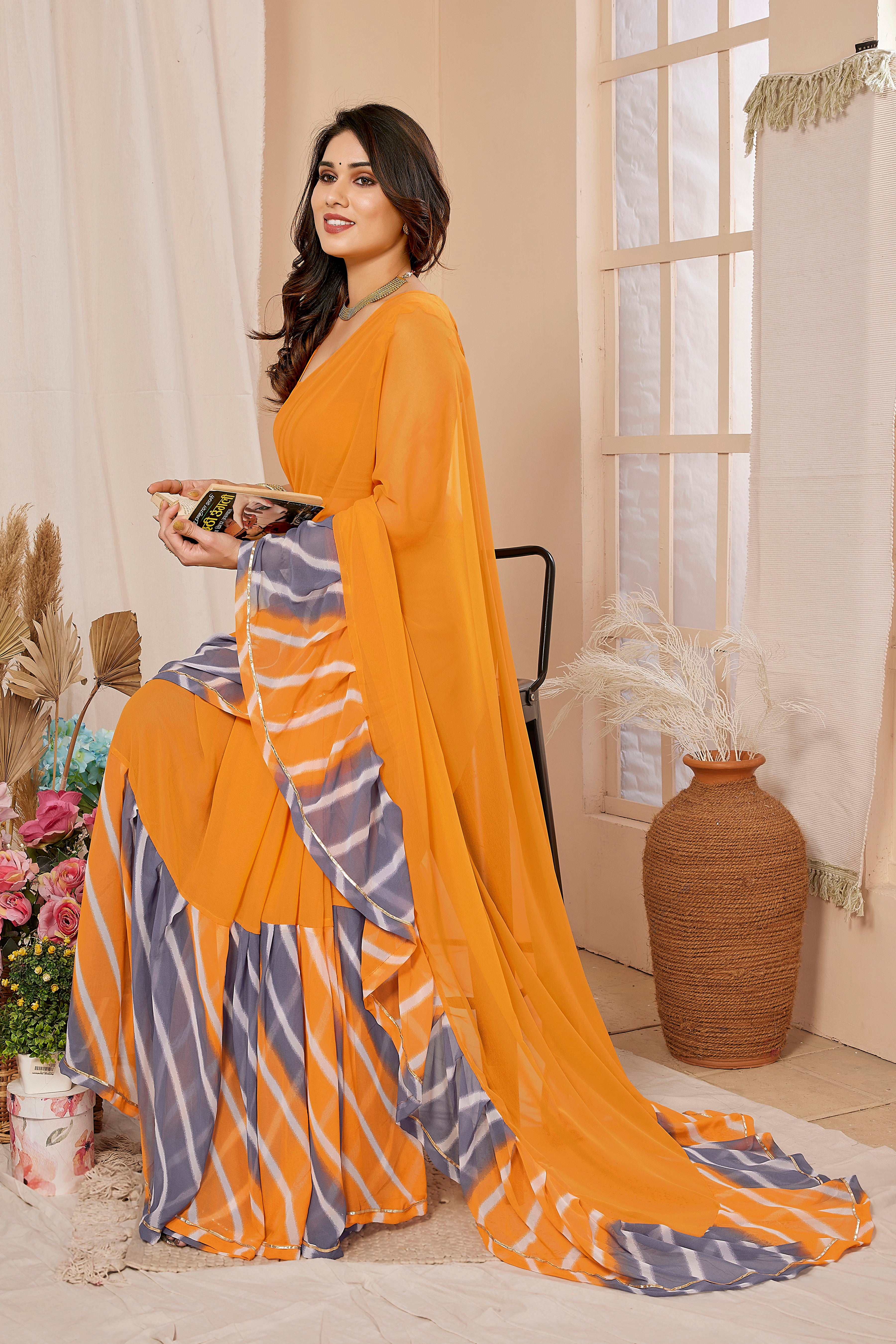 Sunshine Yellow Georgette Ruffal Saree | Elegant Draping Excellence