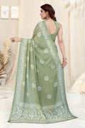 Gentle Peach Chinon Shiffon Printed Saree | Coordinated Printed Blouse Ensemble