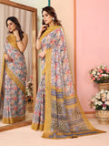 Radiant Yellow Kota Doriya Printed Saree | Vibrant Elegance with Traditional Weave