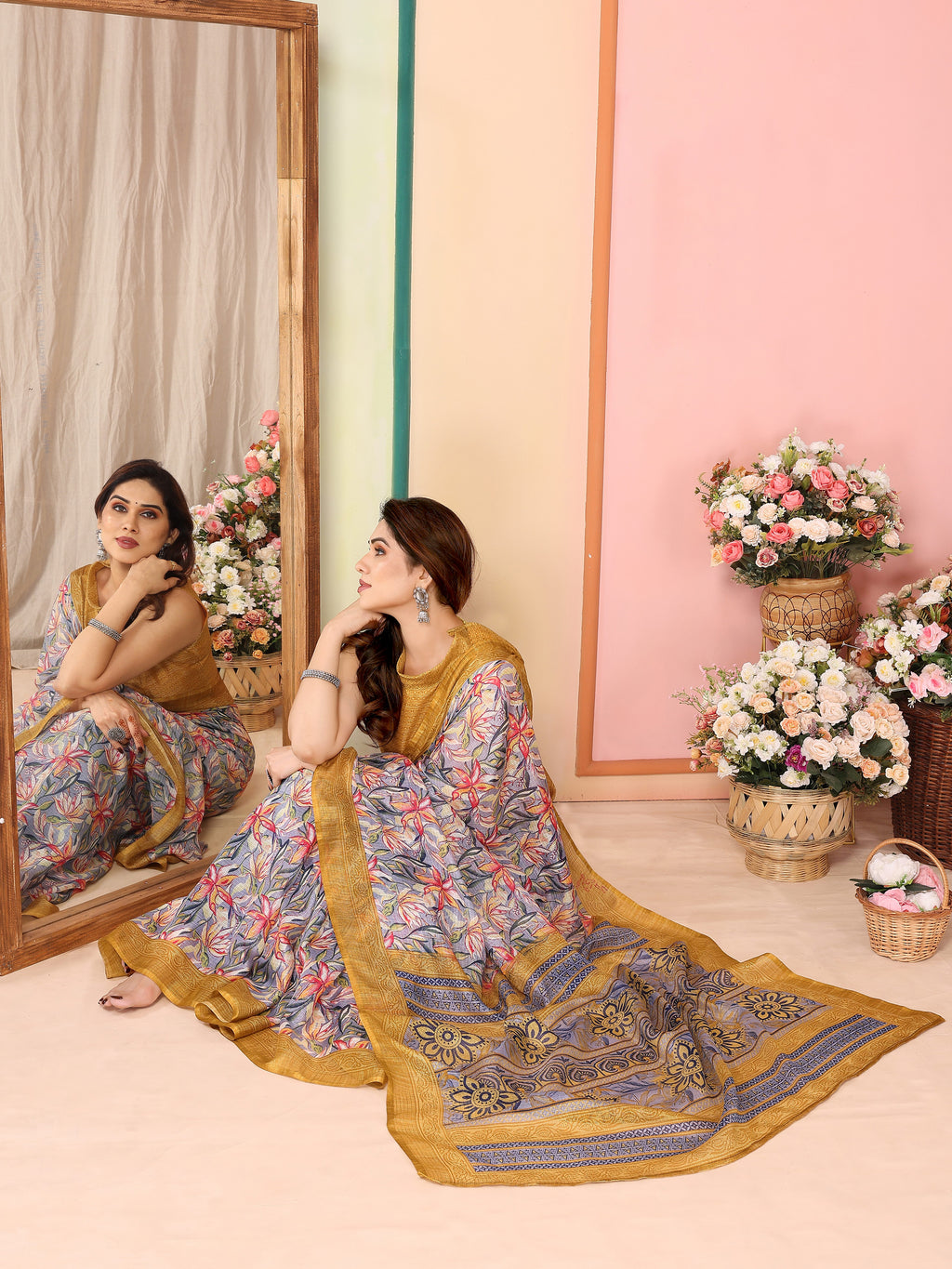 Radiant Yellow Kota Doriya Printed Saree | Vibrant Elegance with Traditional Weave