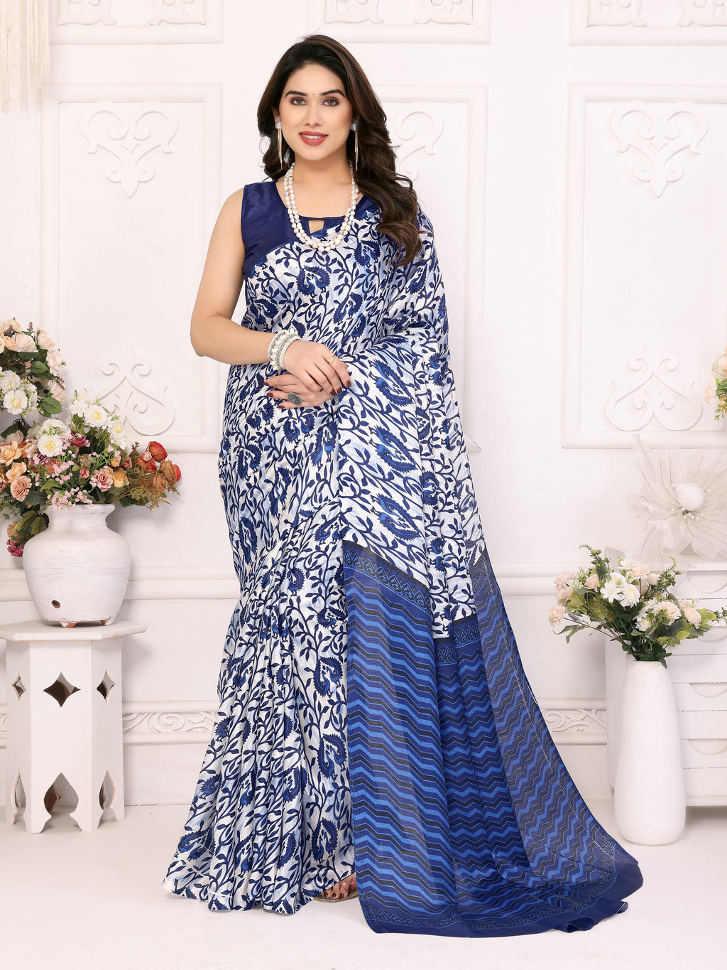 Serene Blue Khadi Printed Saree | Calm Elegance with Contemporary Appeal