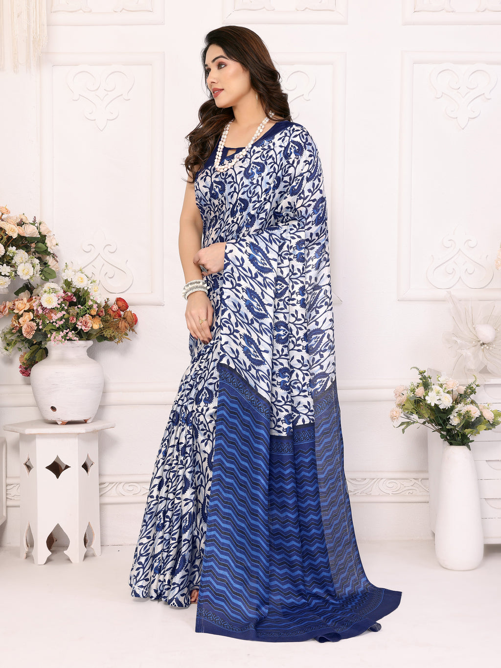 Serene Blue Khadi Printed Saree | Calm Elegance with Contemporary Appeal