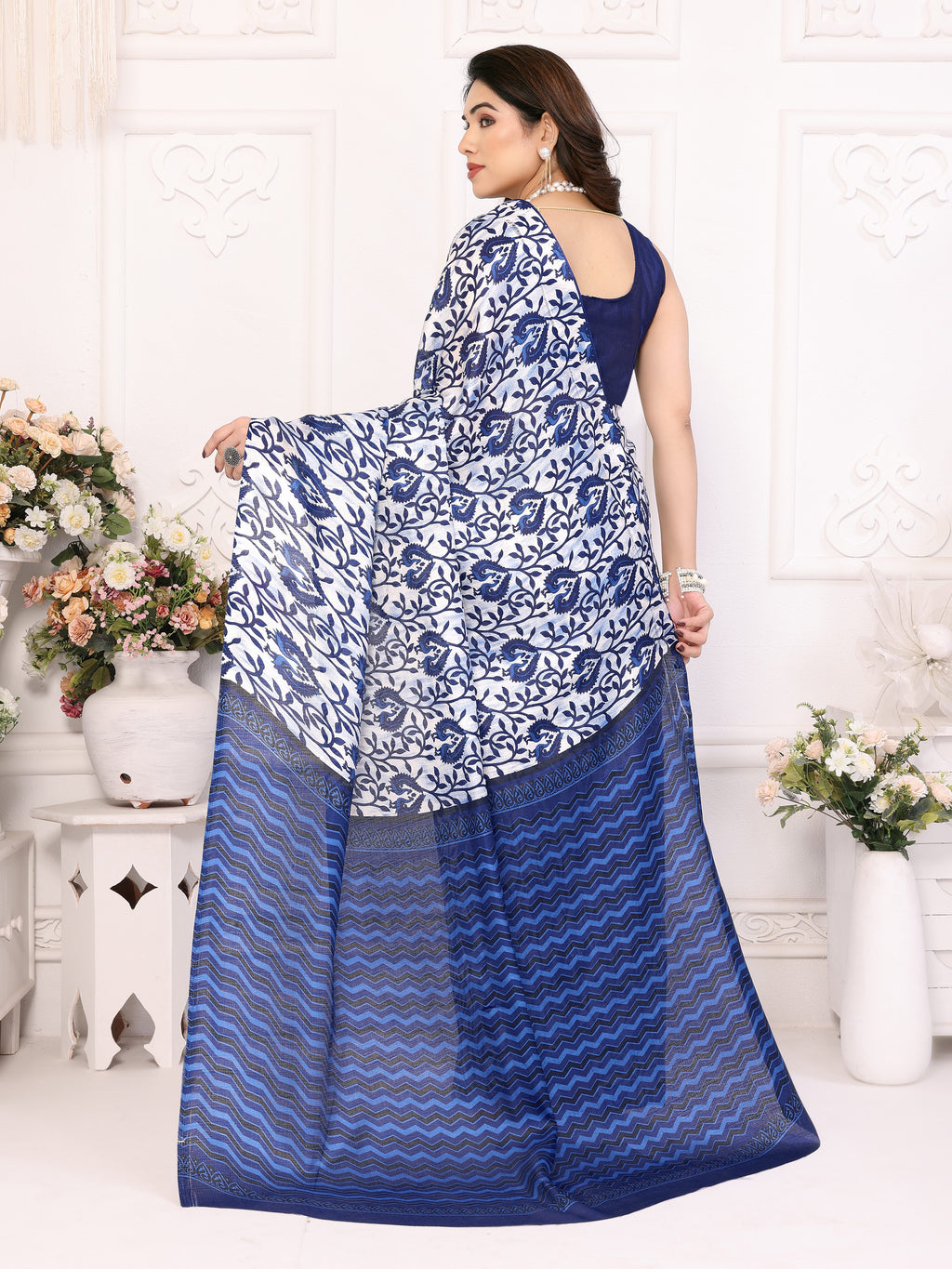 Serene Blue Khadi Printed Saree | Calm Elegance with Contemporary Appeal