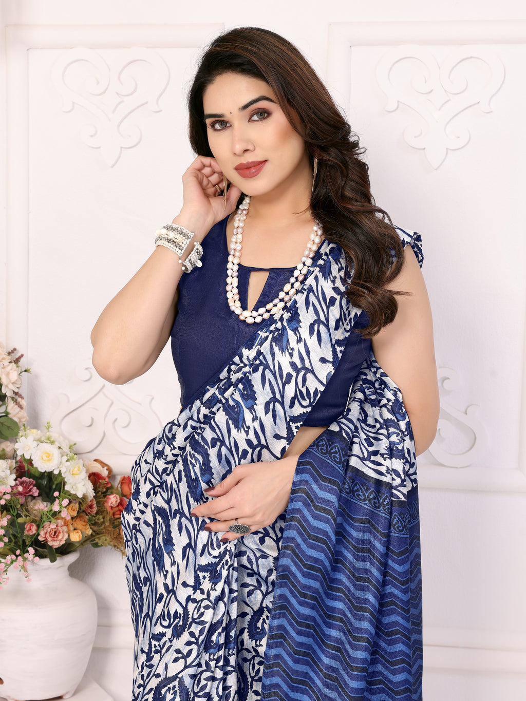 Serene Blue Khadi Printed Saree | Calm Elegance with Contemporary Appeal