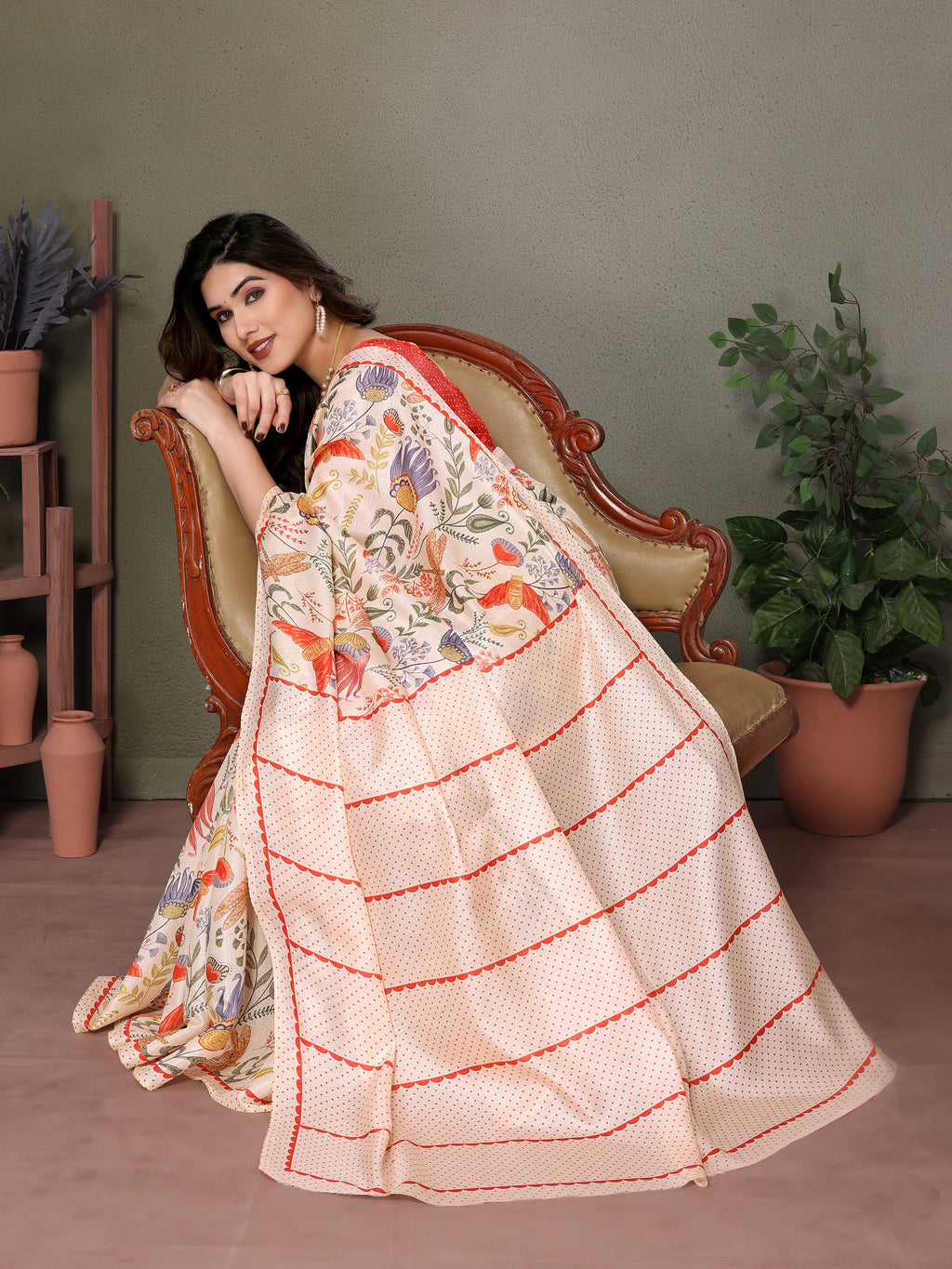 Elegant Cream Khadi Printed Saree | Subtle Sophistication with Timeless Appeal
