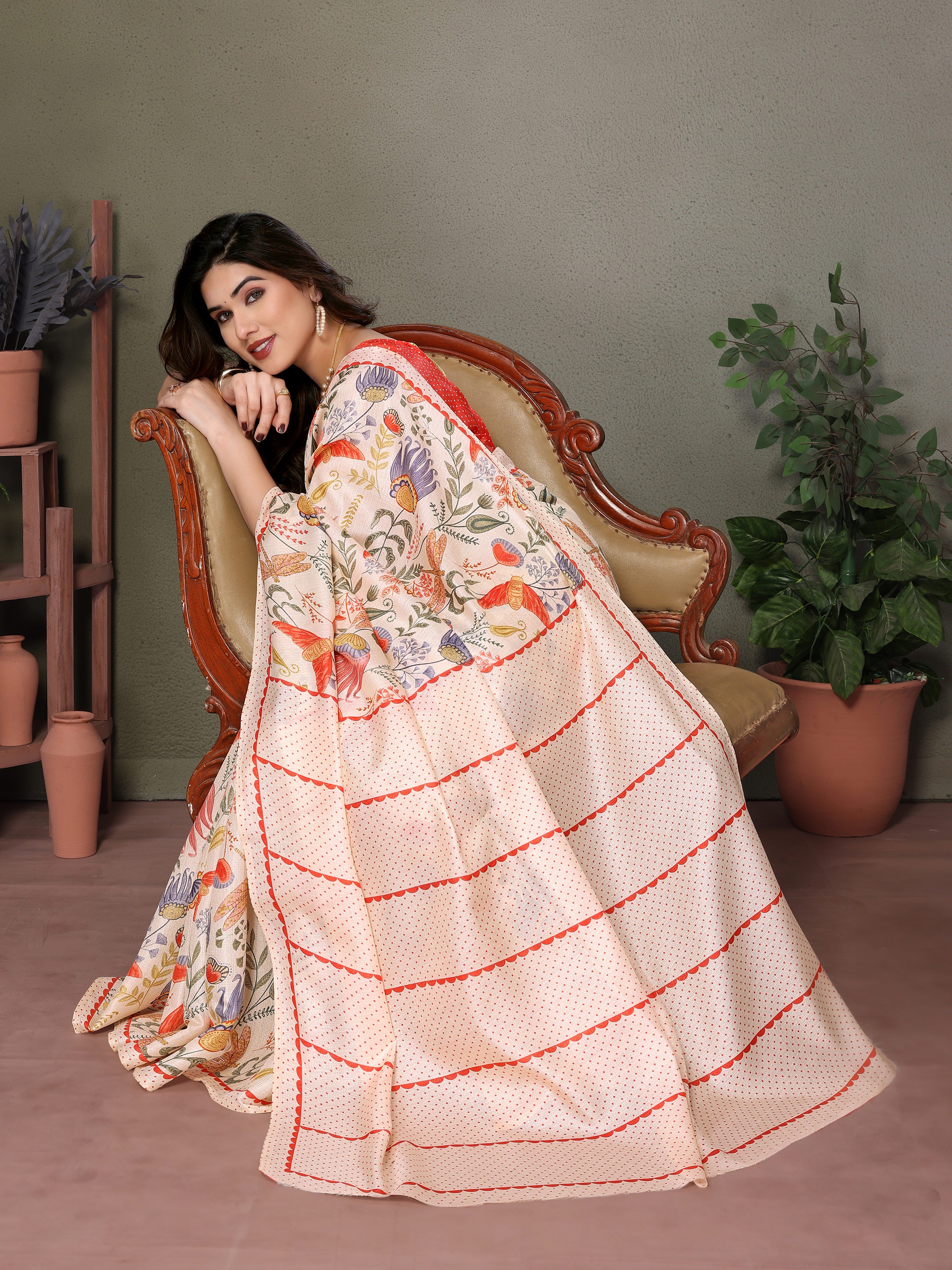 Elegant Cream Khadi Printed Saree | Subtle Sophistication with Timeless Appeal
