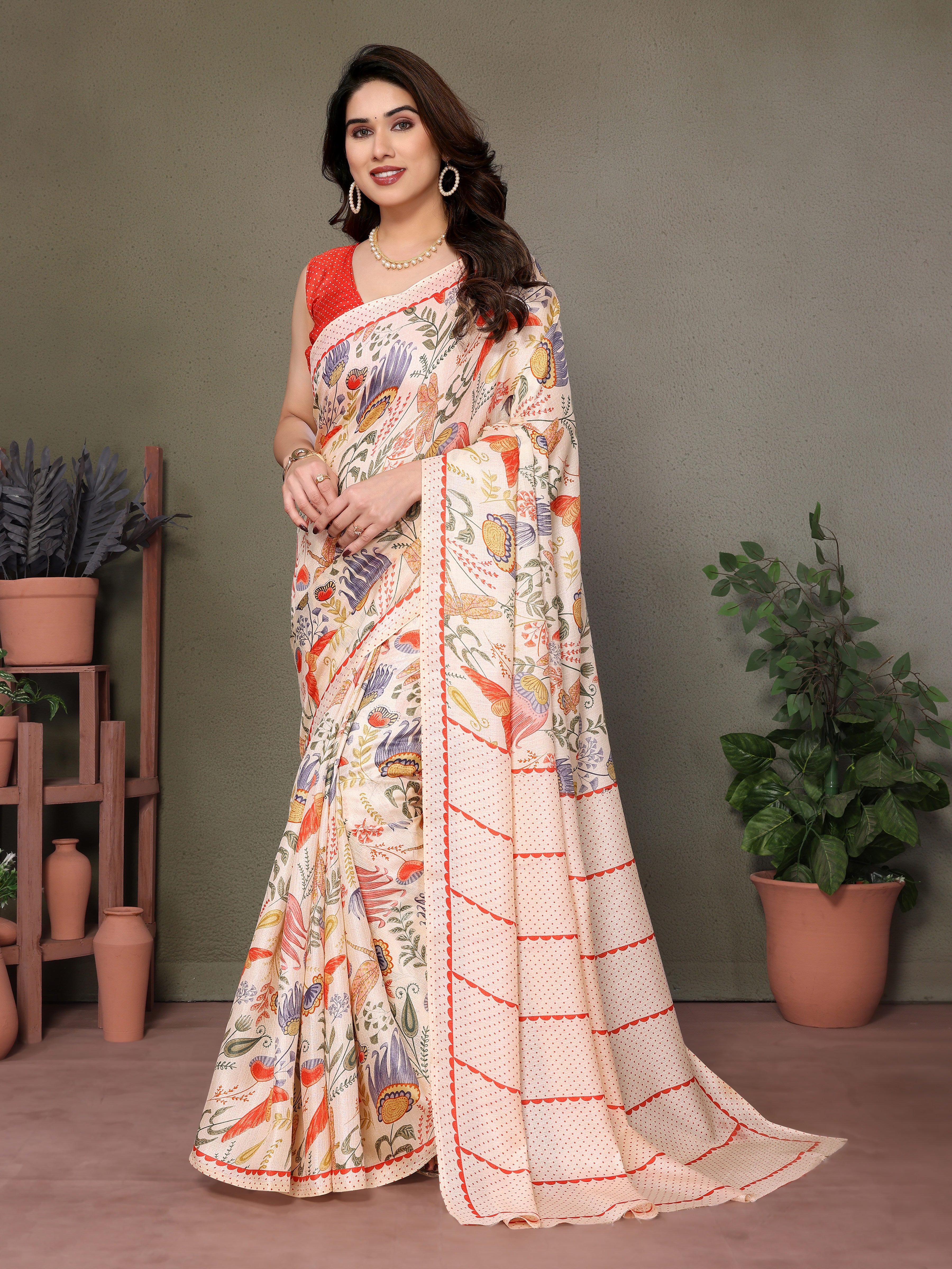 Elegant Cream Khadi Printed Saree | Subtle Sophistication with Timeless Appeal