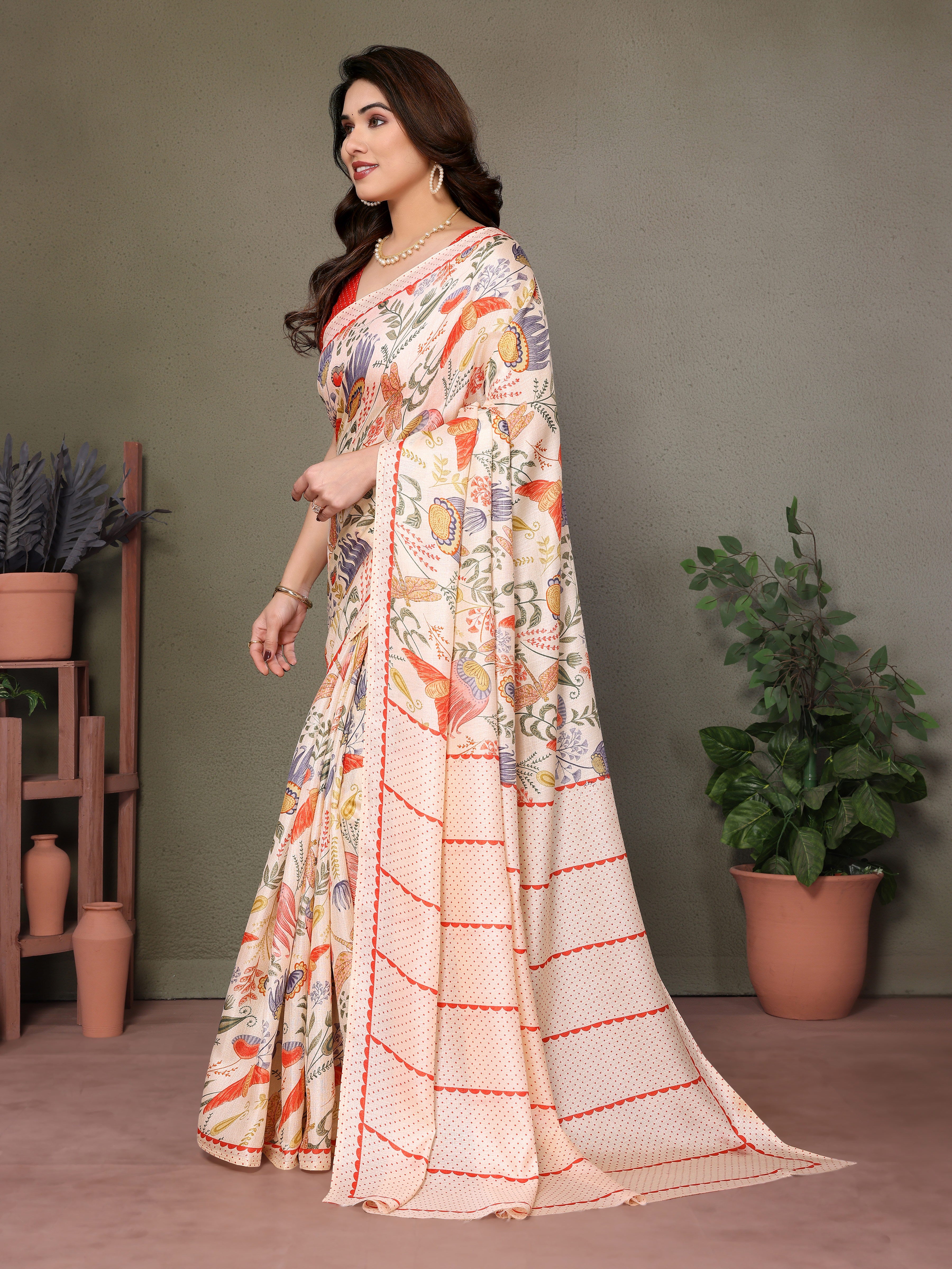 Elegant Cream Khadi Printed Saree | Subtle Sophistication with Timeless Appeal