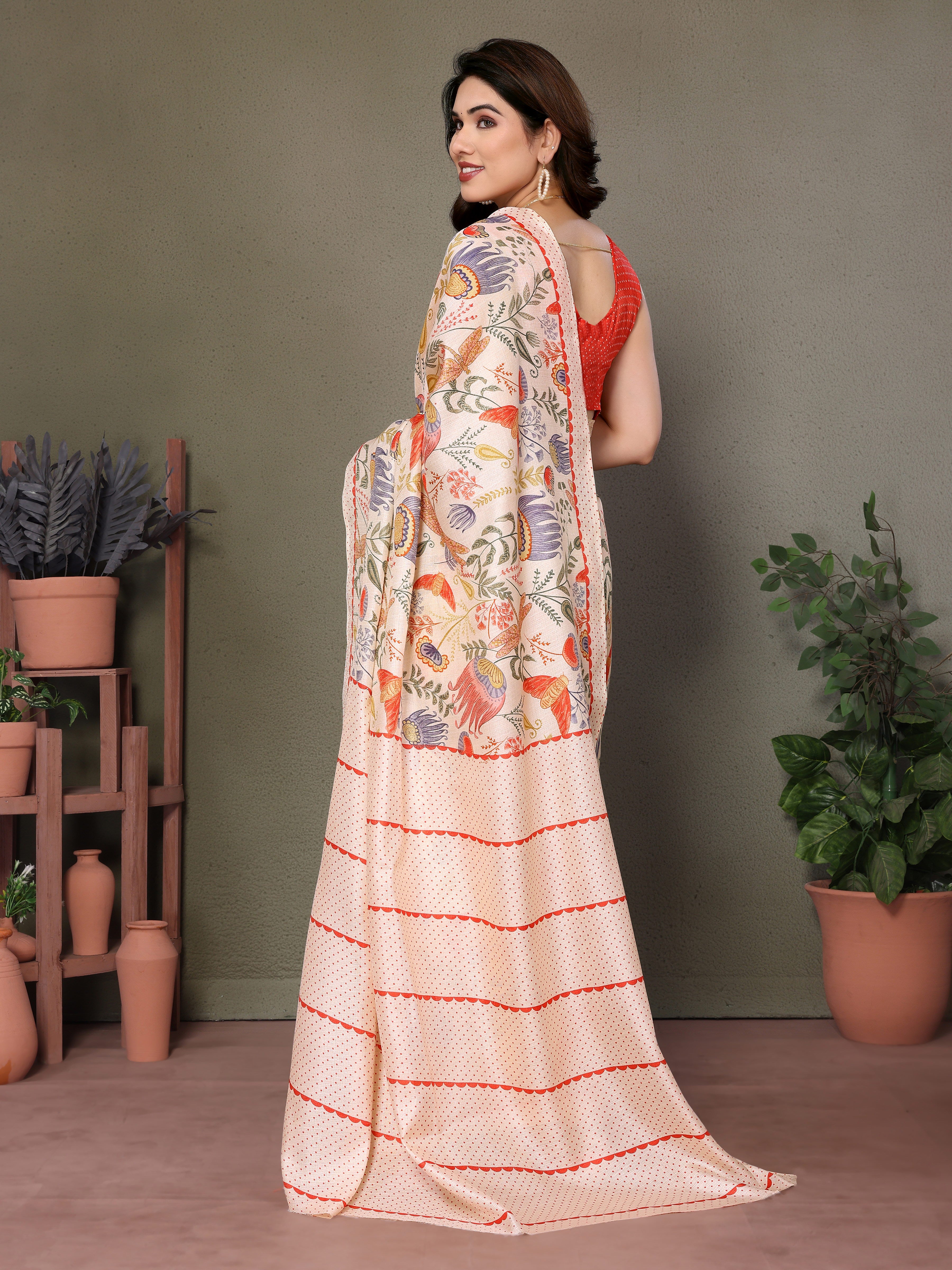 Elegant Cream Khadi Printed Saree | Subtle Sophistication with Timeless Appeal