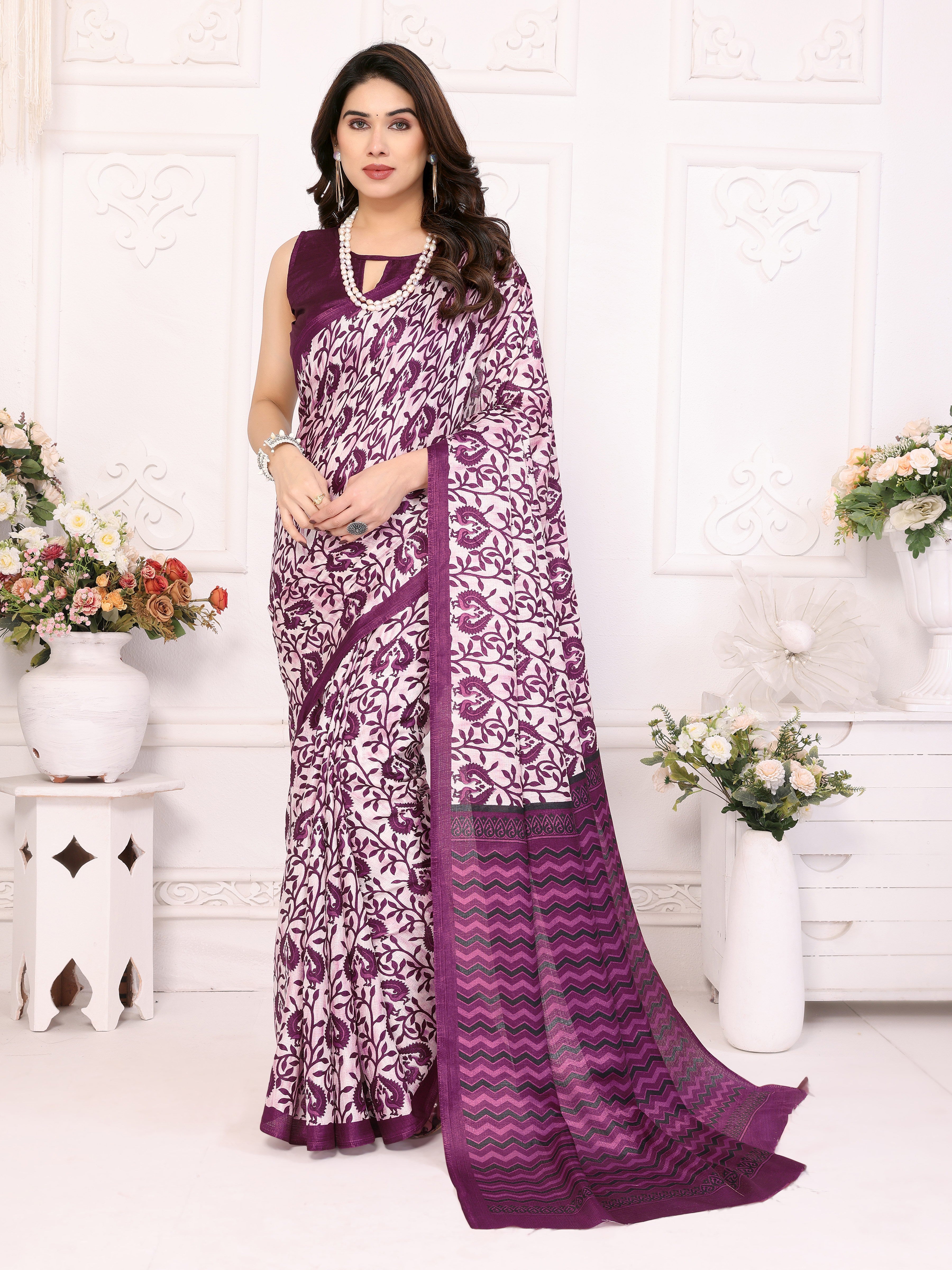 Regal Purple Khadi Printed Saree | Majestic Elegance with Traditional Charm