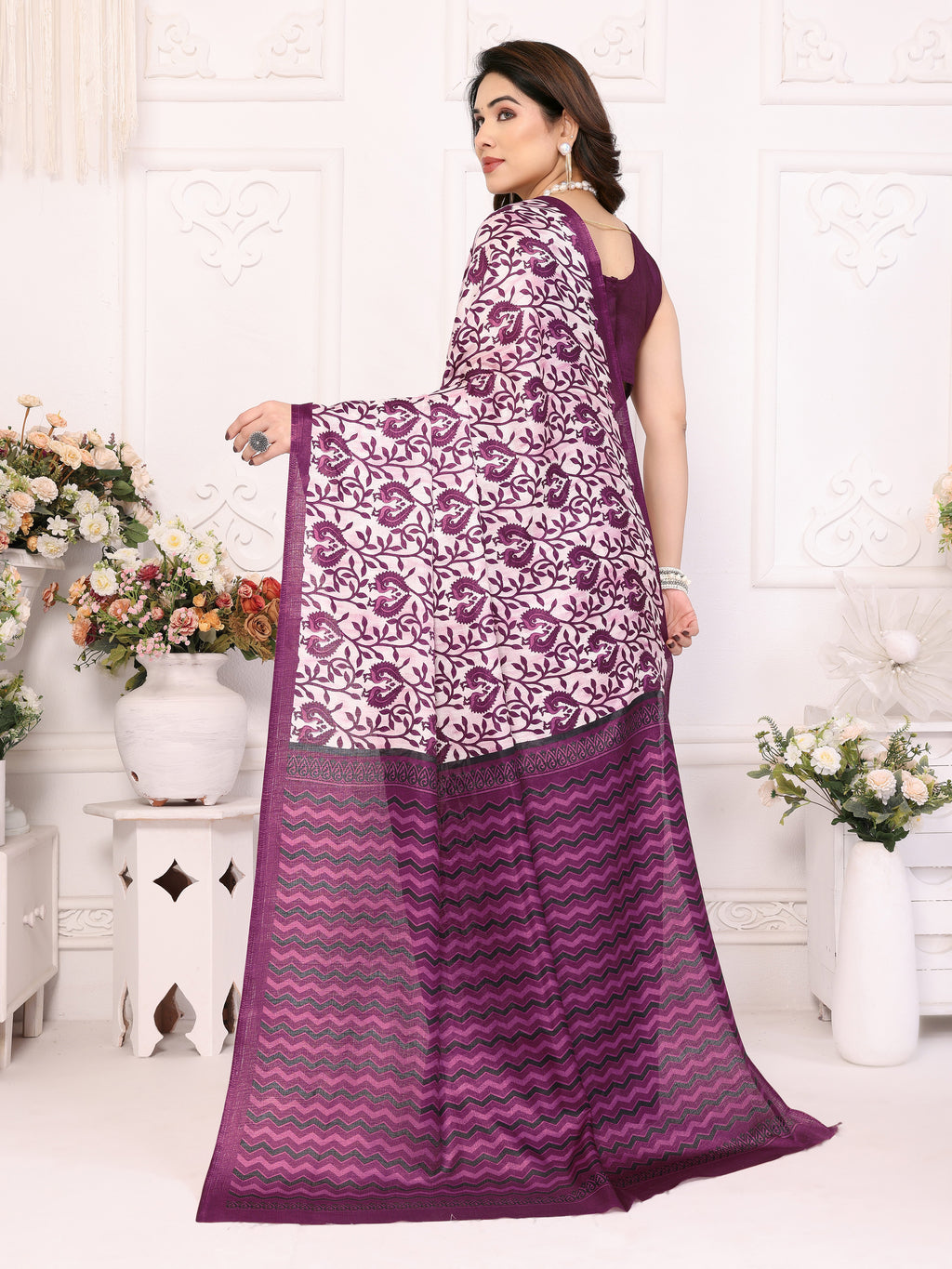 Regal Purple Khadi Printed Saree | Majestic Elegance with Traditional Charm