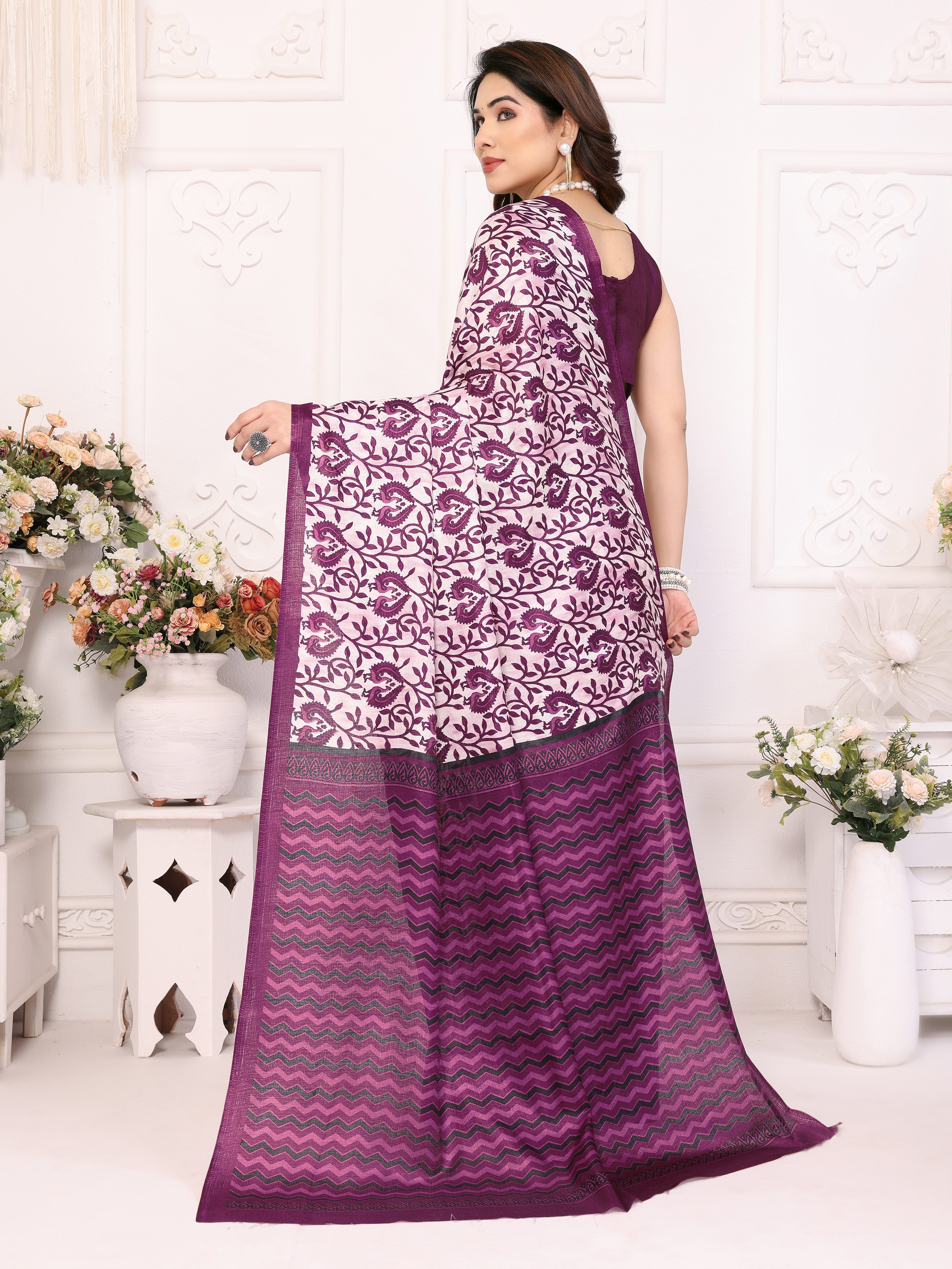 Regal Purple Khadi Printed Saree | Majestic Elegance with Traditional Charm