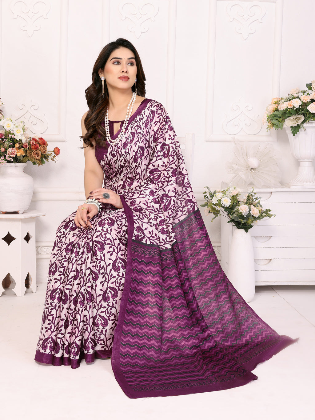 Regal Purple Khadi Printed Saree | Majestic Elegance with Traditional Charm