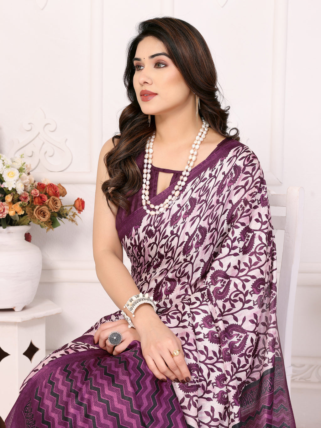 Regal Purple Khadi Printed Saree | Majestic Elegance with Traditional Charm