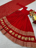Passionate Red Pure Vichitra Silk Gown | Heavy 7mm Sequence Embroidered Couture