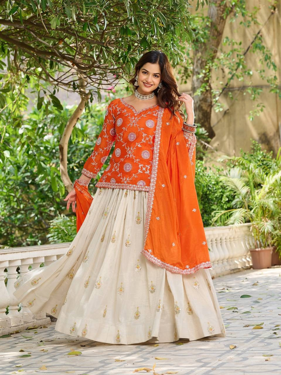 Regal Chinon & Tissue Silk Lehenga Choli | Heavy Embroidery Cording Sequence & Thread Work Couture