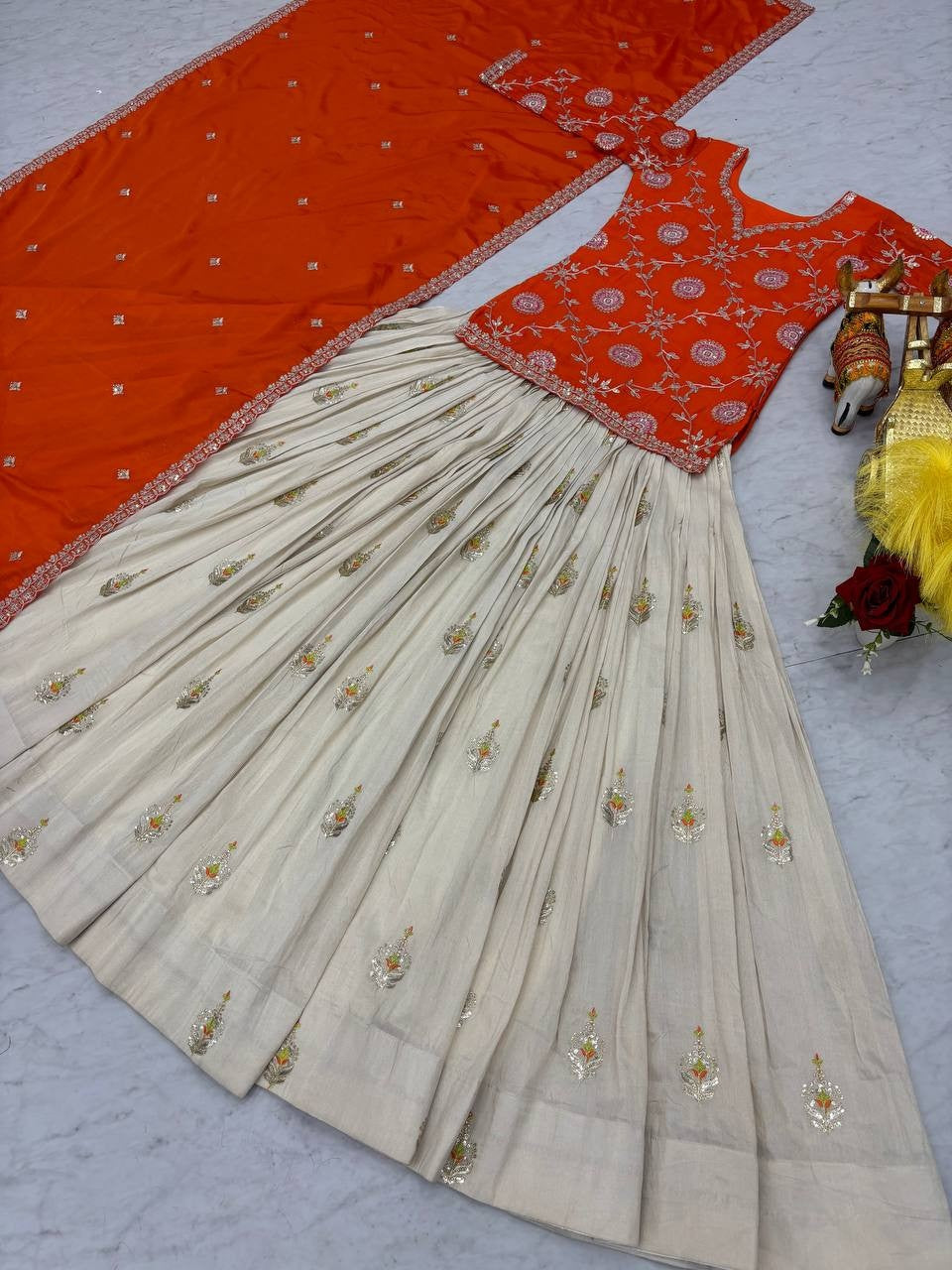 Regal Chinon & Tissue Silk Lehenga Choli | Heavy Embroidery Cording Sequence & Thread Work Couture
