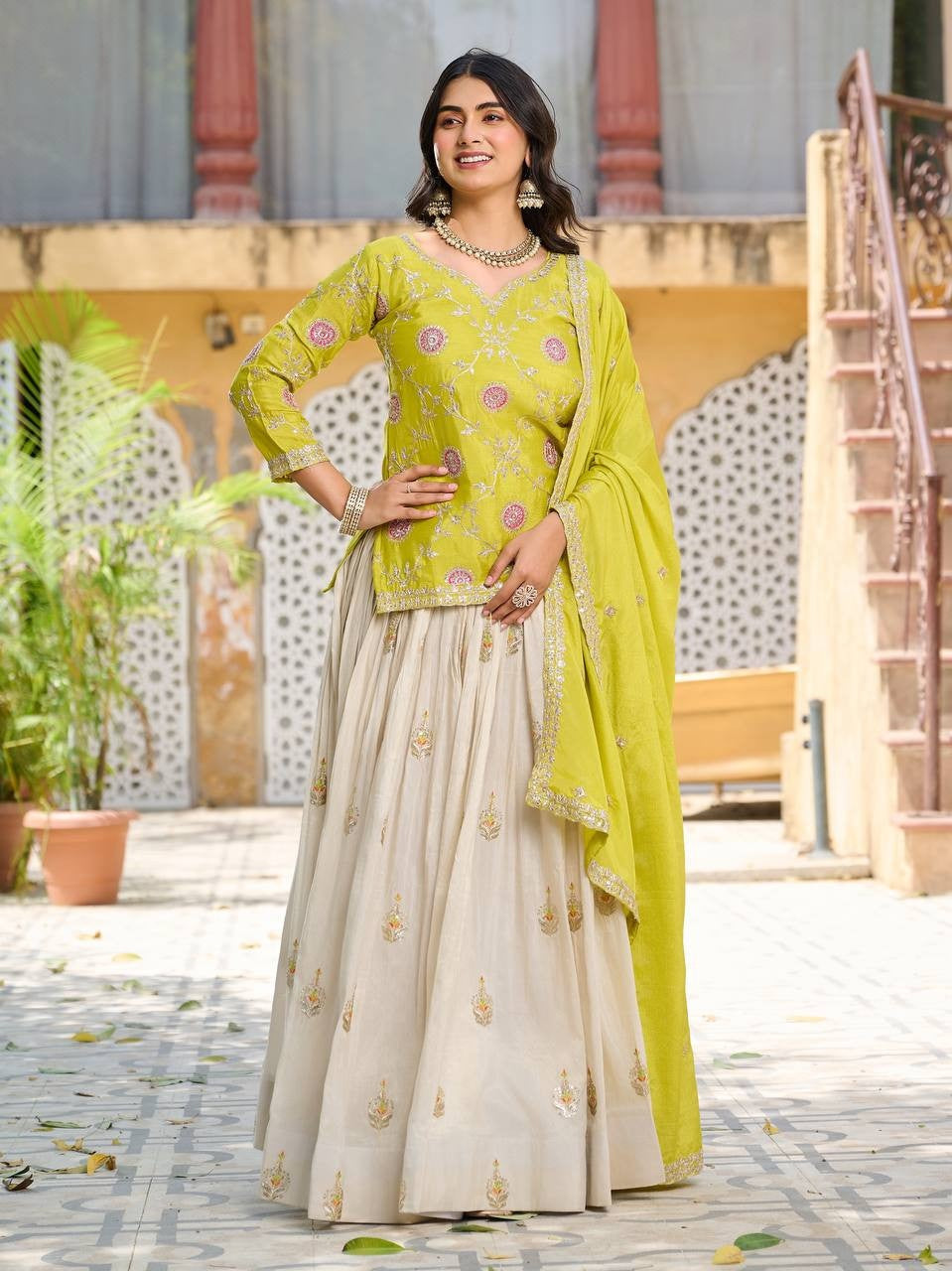 Regal Chinon & Tissue Silk Lehenga Choli | Heavy Embroidery Cording Sequence & Thread Work Couture
