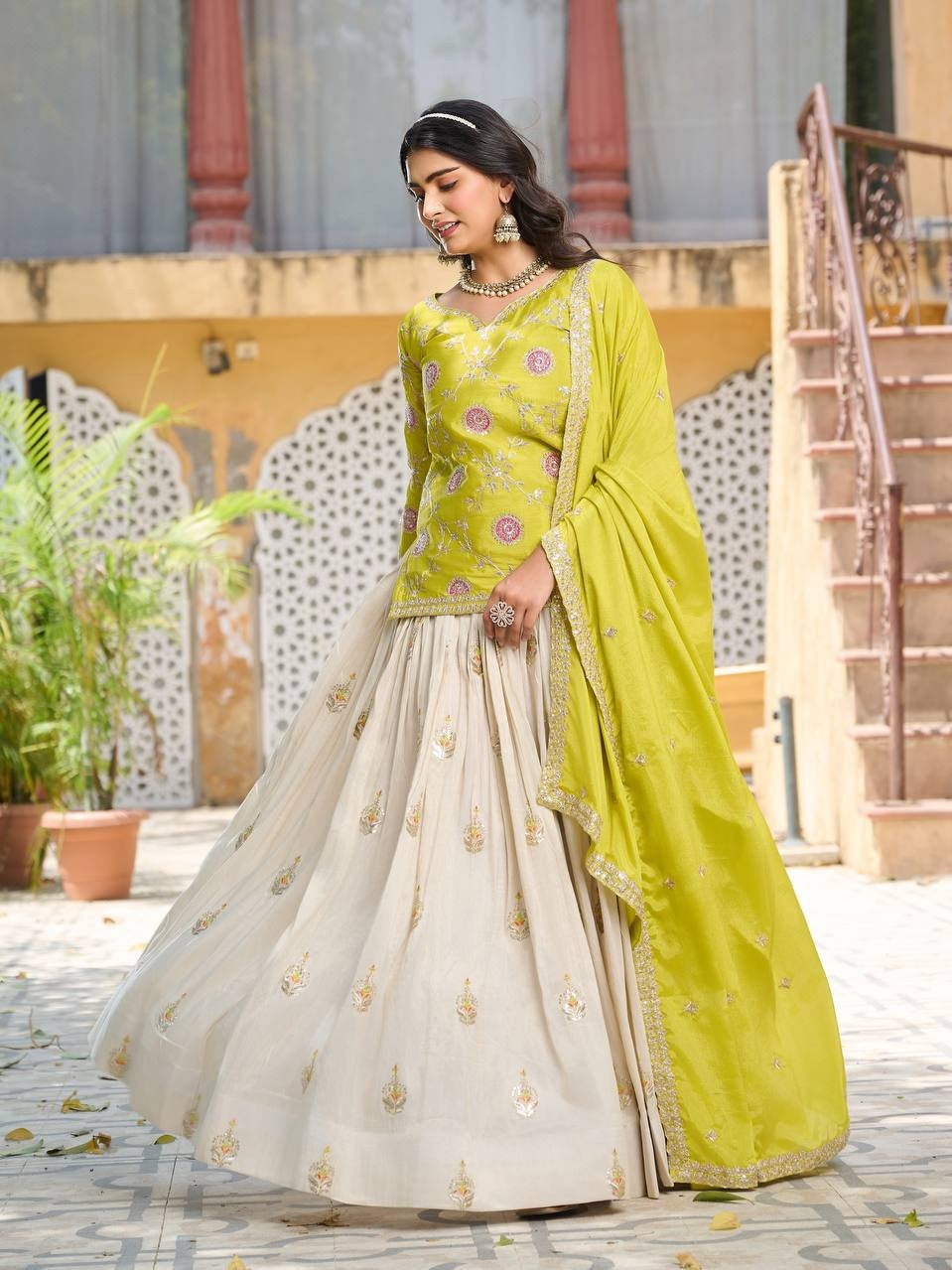 Regal Chinon & Tissue Silk Lehenga Choli | Heavy Embroidery Cording Sequence & Thread Work Couture