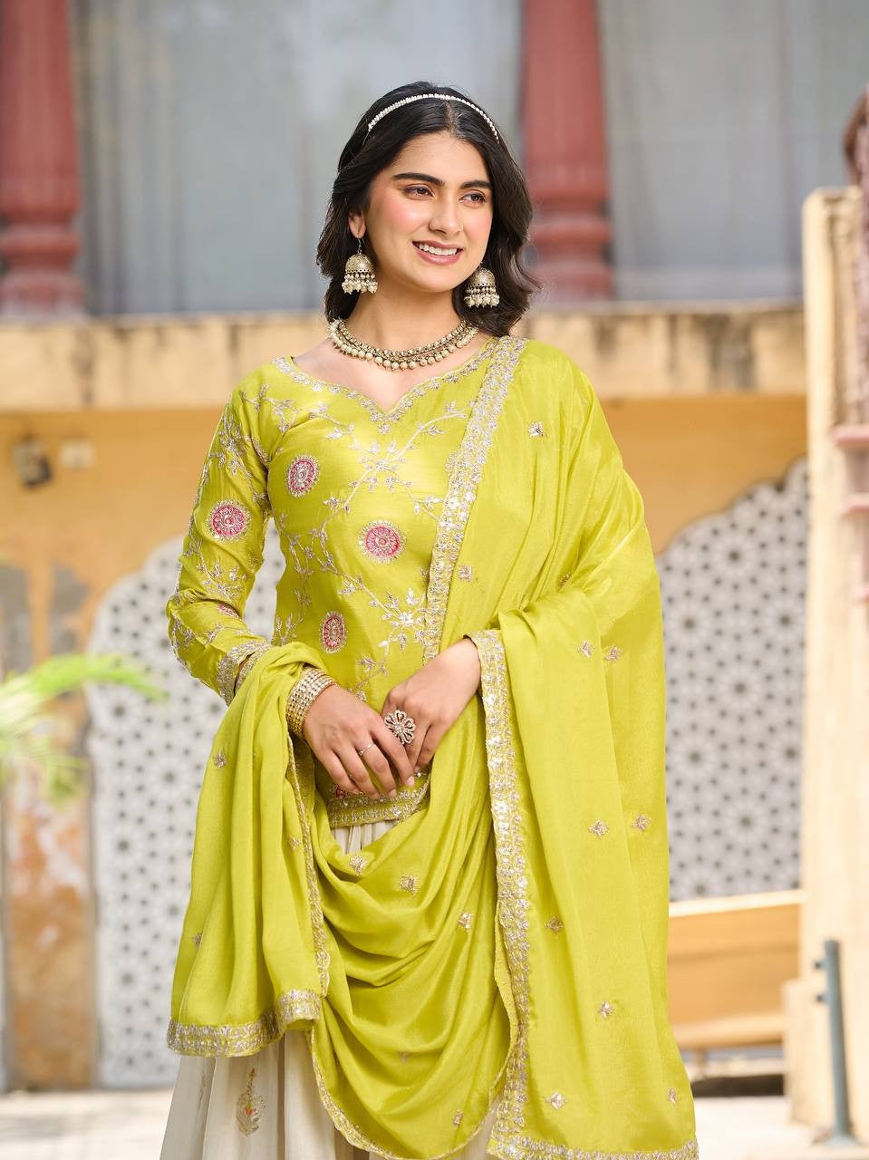 Regal Chinon & Tissue Silk Lehenga Choli | Heavy Embroidery Cording Sequence & Thread Work Couture