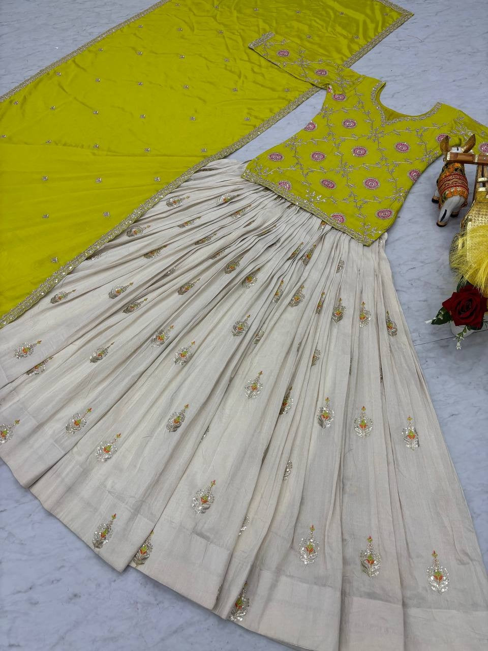 Regal Chinon & Tissue Silk Lehenga Choli | Heavy Embroidery Cording Sequence & Thread Work Couture