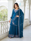 Navy Blue Star Georgette Plazzo Suit | Heavy Moti Work & Sequence Embroidery Couture
