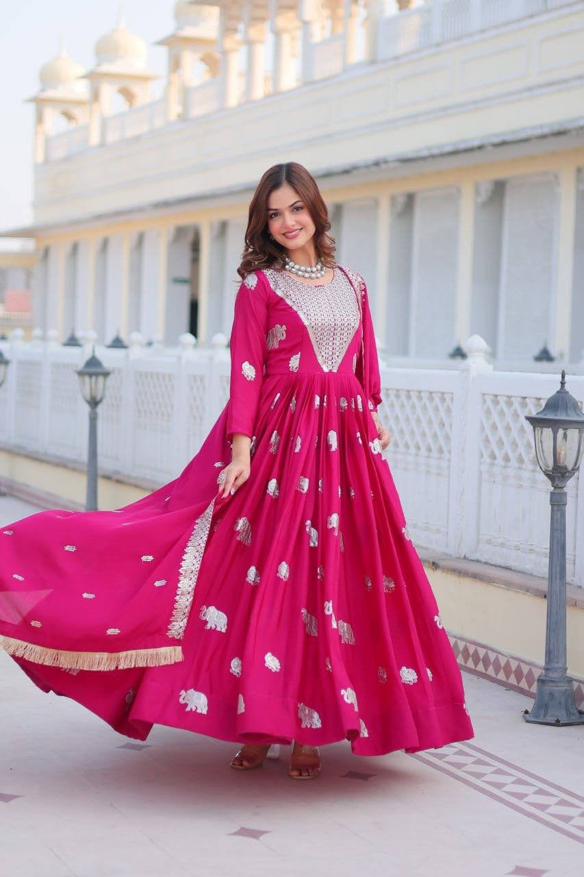 Radiant Red Fox Georgette Plazzo Suit | Heavy 3mm Sequence & Moti Work Embroidery Couture