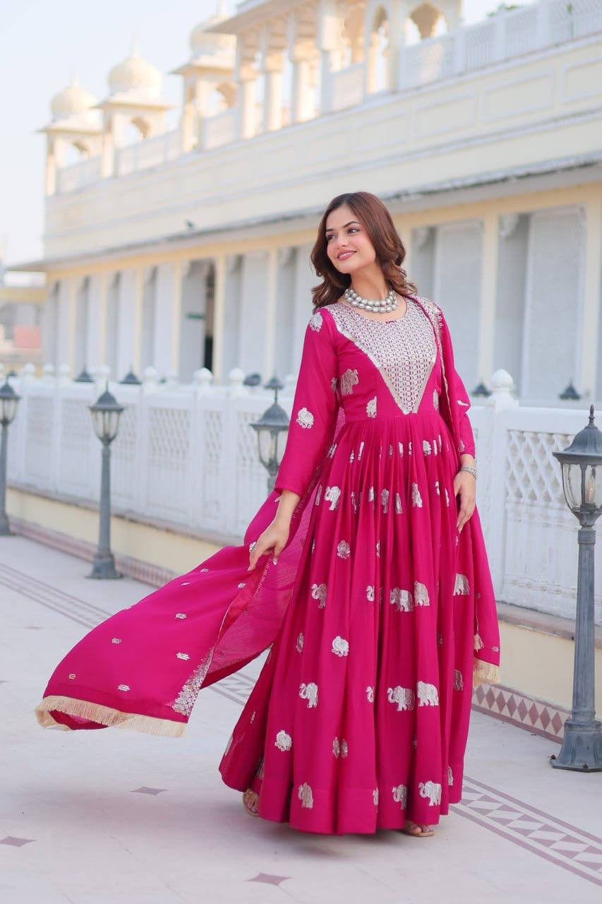 Radiant Red Fox Georgette Plazzo Suit | Heavy 3mm Sequence & Moti Work Embroidery Couture