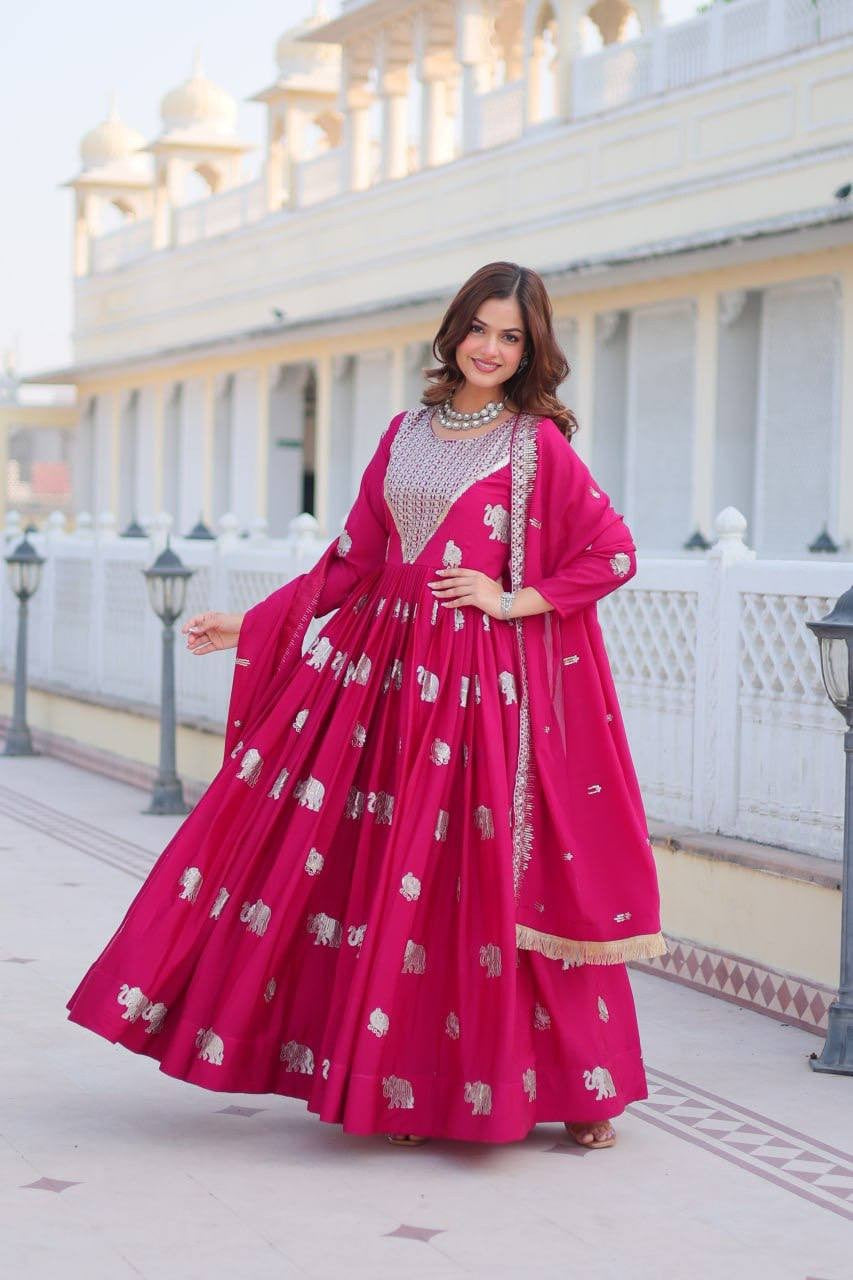 Radiant Red Fox Georgette Plazzo Suit | Heavy 3mm Sequence & Moti Work Embroidery Couture