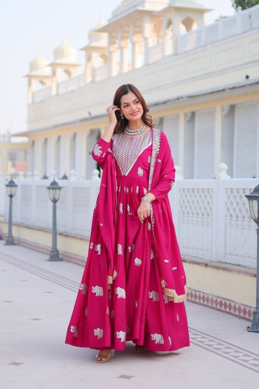 Radiant Red Fox Georgette Plazzo Suit | Heavy 3mm Sequence & Moti Work Embroidery Couture