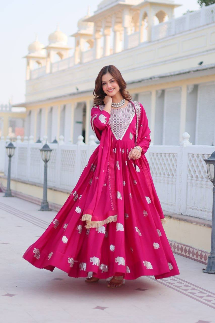 Radiant Red Fox Georgette Plazzo Suit | Heavy 3mm Sequence & Moti Work Embroidery Couture