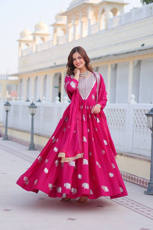Radiant Red Fox Georgette Plazzo Suit | Heavy 3mm Sequence & Moti Work Embroidery Couture