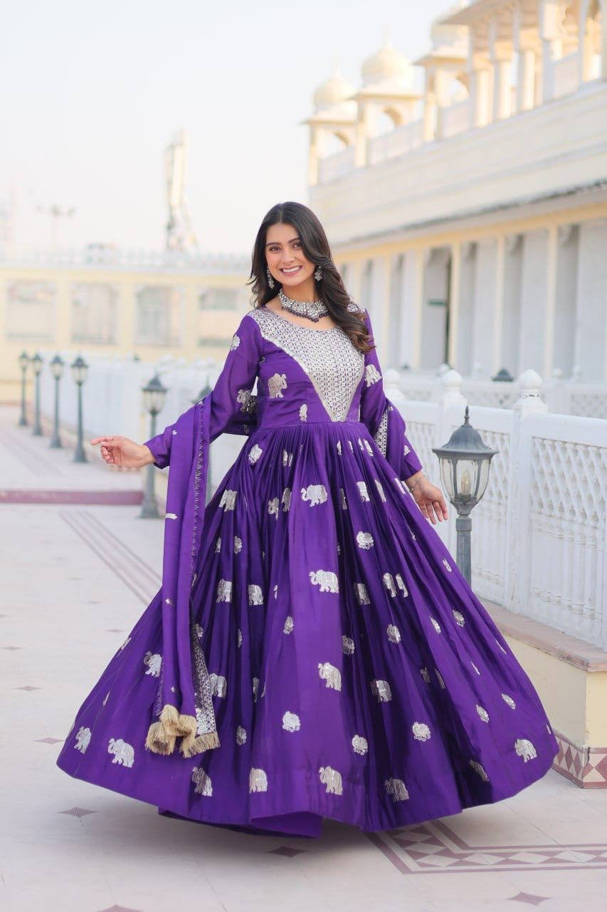 Royal Purple Fox Georgette Plazzo Suit | Heavy 3mm Sequence & Moti Work Embroidery Couture