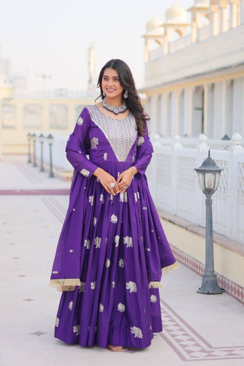 Royal Purple Fox Georgette Plazzo Suit | Heavy 3mm Sequence & Moti Work Embroidery Couture