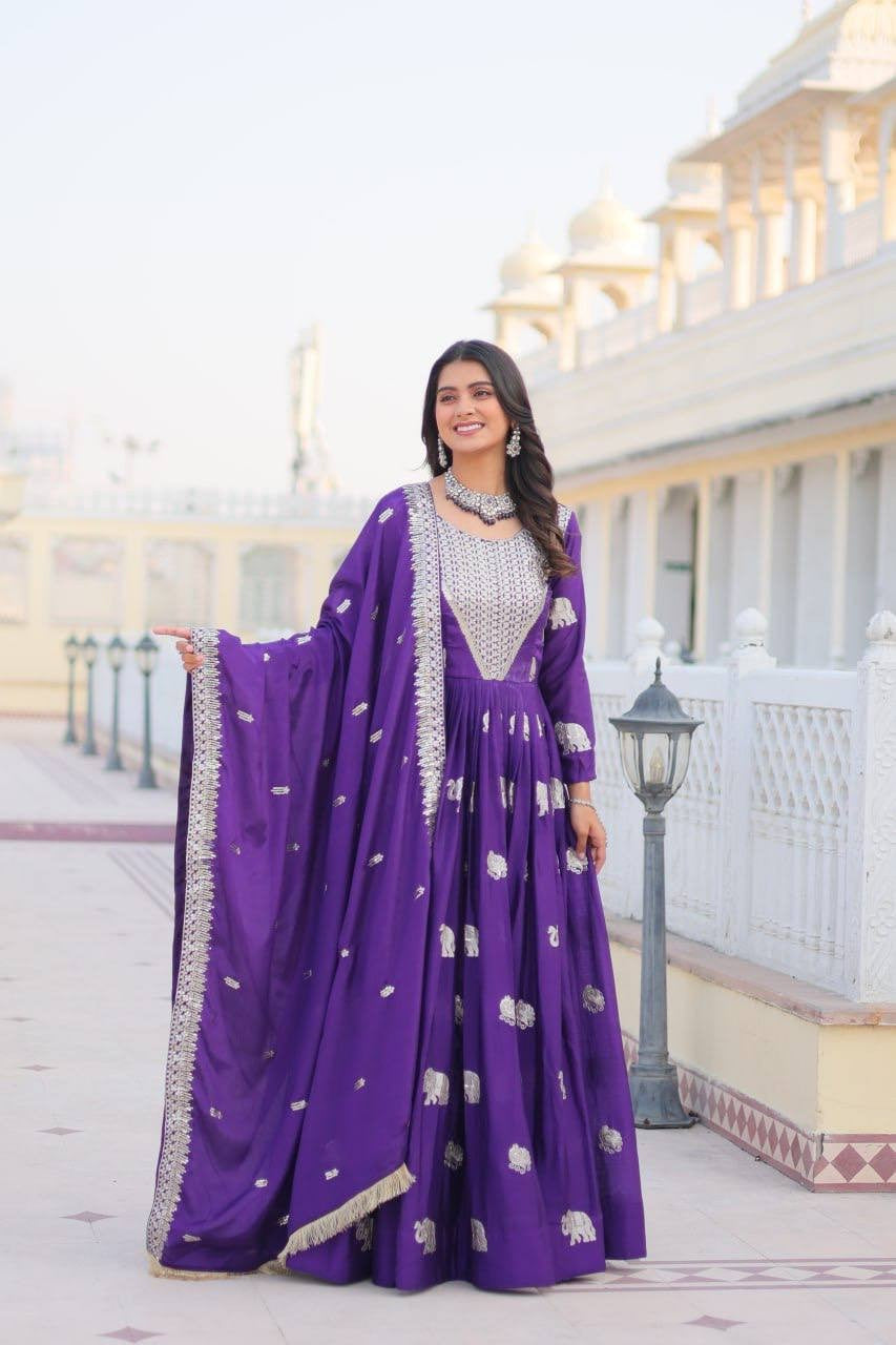 Royal Purple Fox Georgette Plazzo Suit | Heavy 3mm Sequence & Moti Work Embroidery Couture
