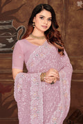Lavender Georgette Saree | Heavy Resham & Sequin Embroidery with Work Blouse