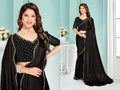 Black Satin Chiffon Silk Saree | Hand-Worked Zircon Border with Embellished Blouse