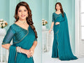 Rama Satin Chiffon Silk Saree | Hand-Worked Zircon Border with Embellished Blouse