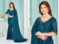 Morpeach Satin Chiffon Silk Saree | Hand-Worked Zircon Border with Embellished Blouse