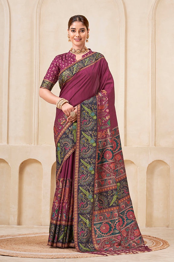 Rani Poly Kundan Digital Print Saree | Traditional Foil Print Embellishment