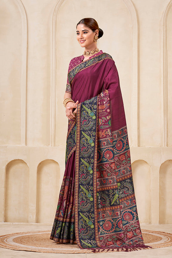 Rani Poly Kundan Digital Print Saree | Traditional Foil Print Embellishment