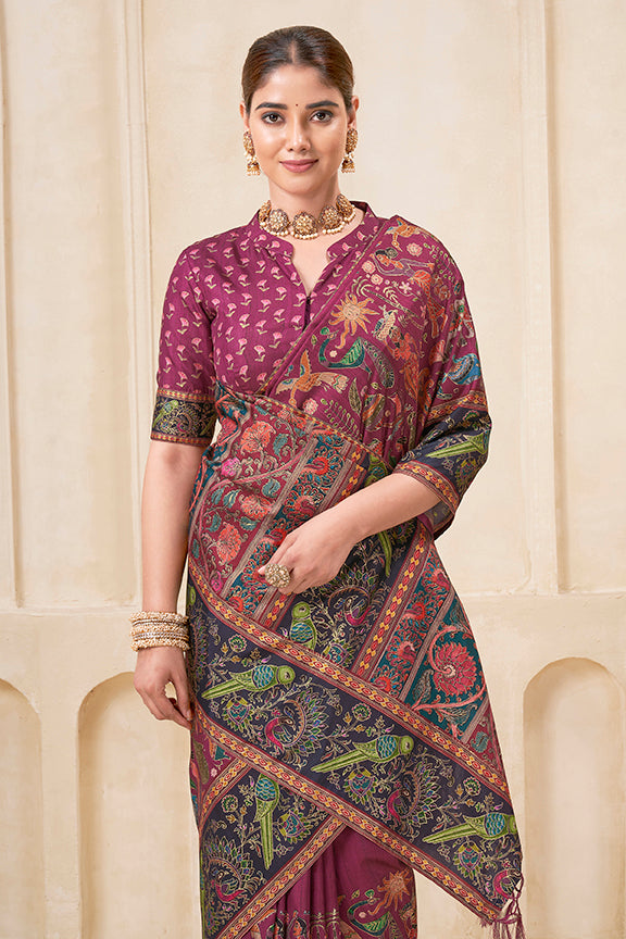 Rani Poly Kundan Digital Print Saree | Traditional Foil Print Embellishment