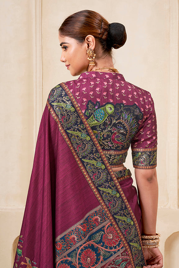 Rani Poly Kundan Digital Print Saree | Traditional Foil Print Embellishment