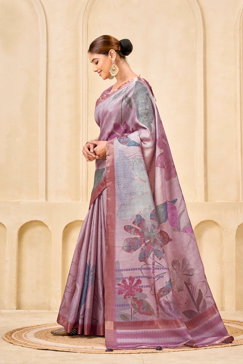 Purple Signora Zari Silk Saree | Floral Digital Print with Foil Print