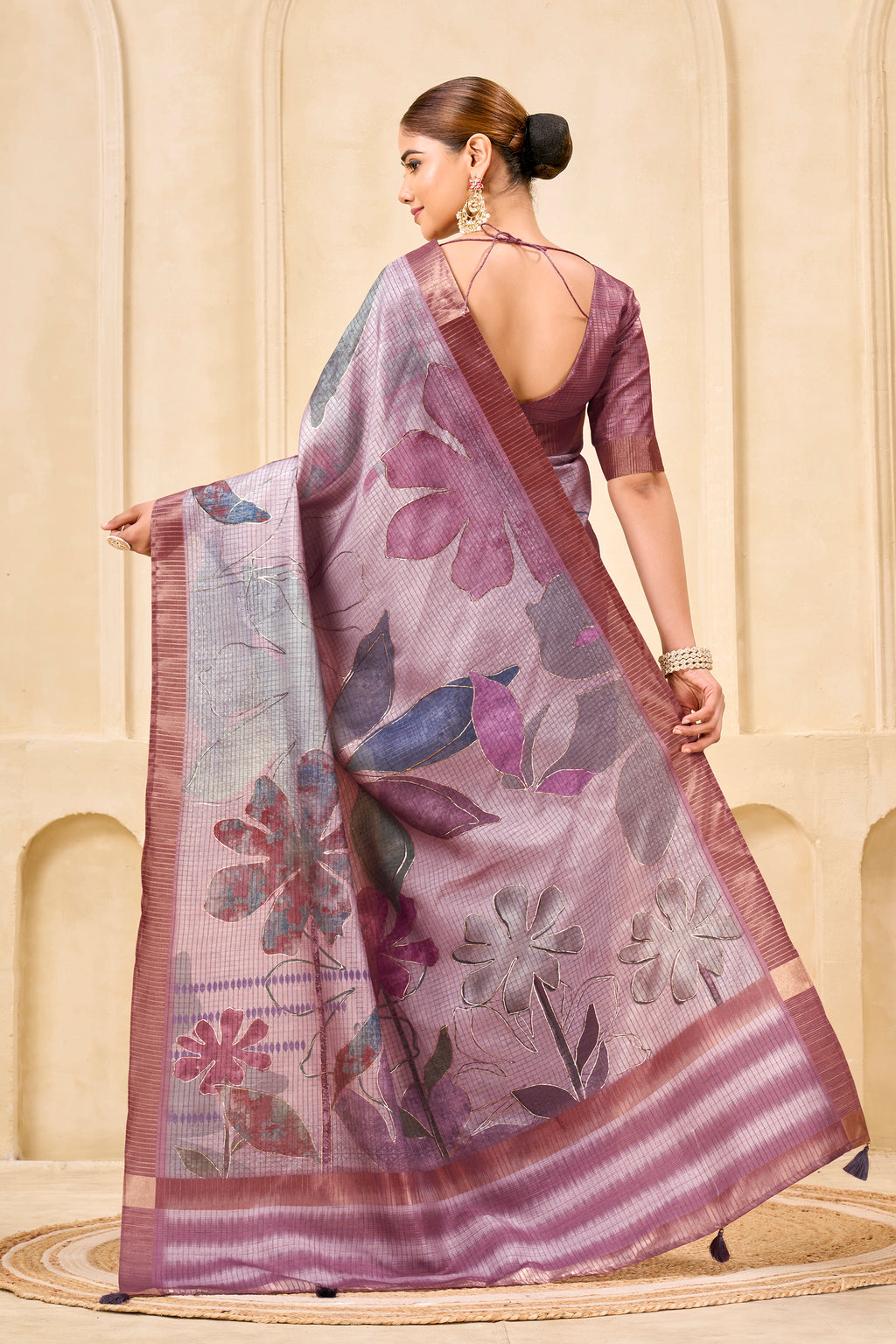 Purple Signora Zari Silk Saree | Floral Digital Print with Foil Print