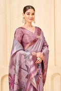 Purple Signora Zari Silk Saree | Floral Digital Print with Foil Print