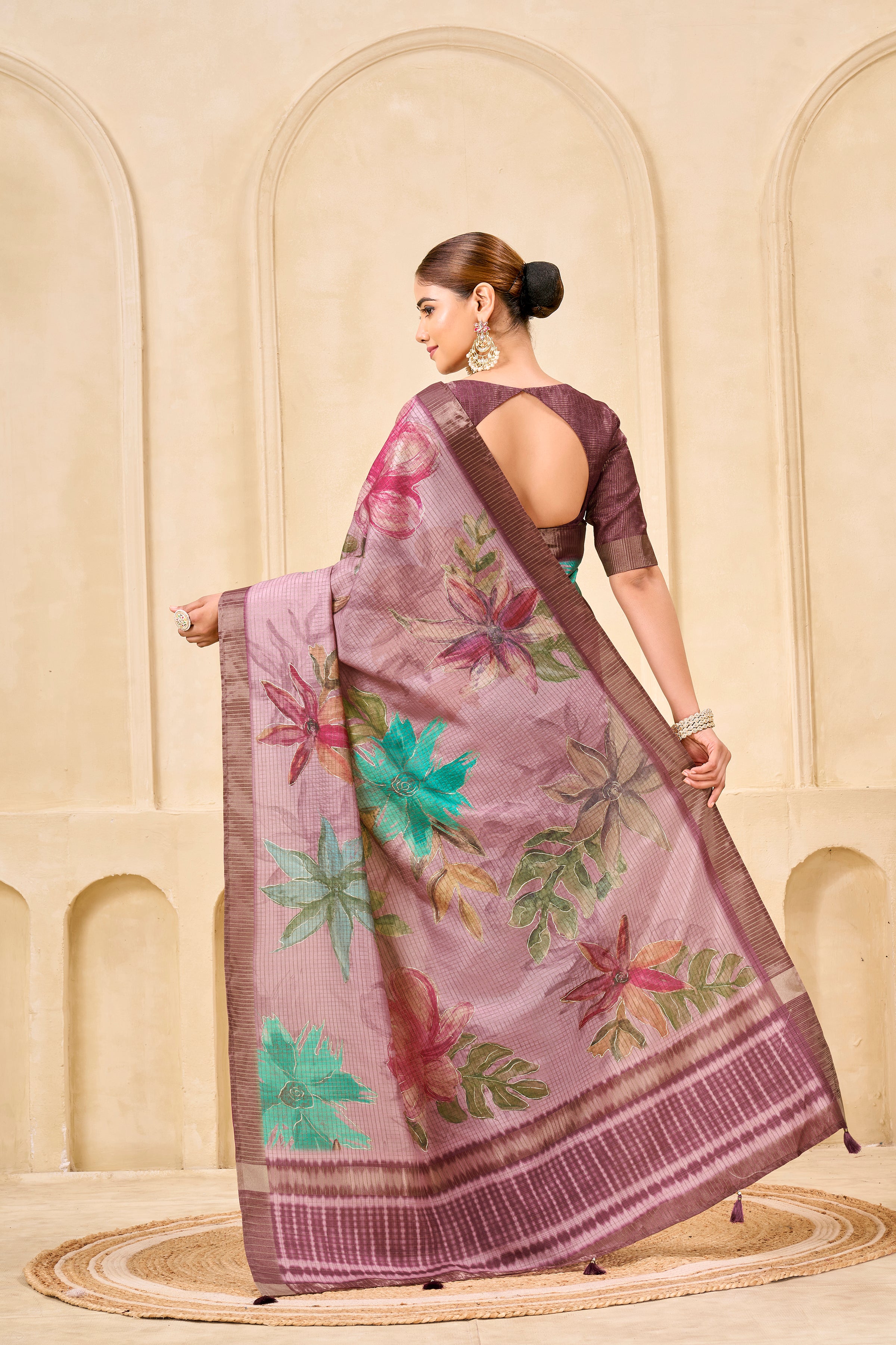 Pink Signora Zari Silk Saree | Floral Digital Print with Foil Print